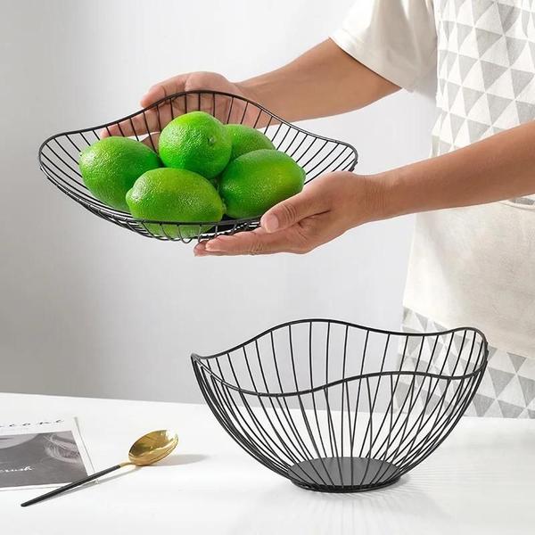 Imagem de Cesta de Frutas de Metal Estilo Nórdico - Tigela de Armazenamento Durável