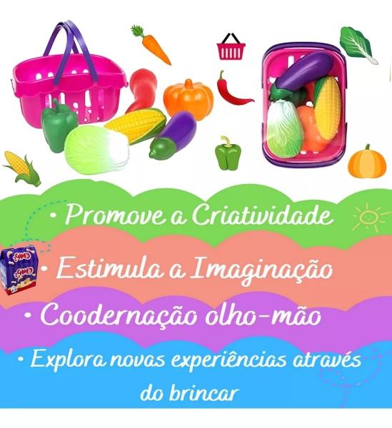 Imagem de Cesta De Frutas Rosa Frutinhas Plástico Brinquedo Infantil Cestinha Piquenique