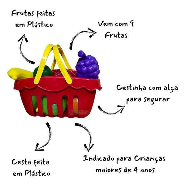 Imagem de Cesta De Frutas Vermelha Frutinhas Plástico Brinquedo Infantil Cestinha Piquenique Presente Menina Menino Braskit