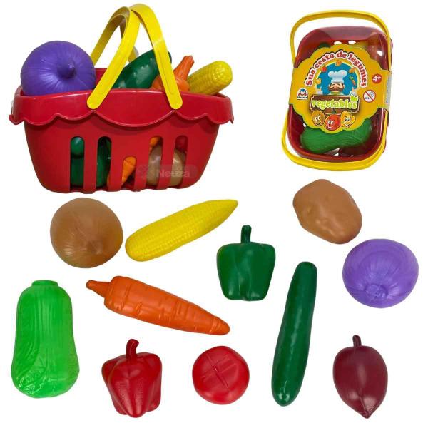 Imagem de Cesta De Legumes Infantil 11 Itens Plástico Brinquedo Cestinha Feira Mercado Presente Crianças Menina Menino Braskit