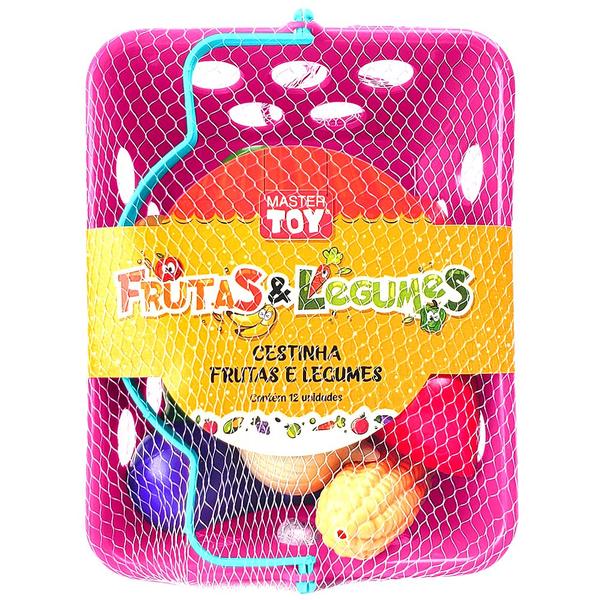 Imagem de Cesta de Legumes Rosa para Cozinha Infantil Meninas com 12 Itens Toy Master