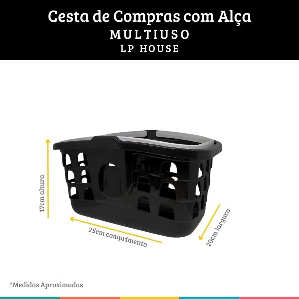 Imagem de Cesta de Mercado Cestinha Compras c/ Alça Preto LP House