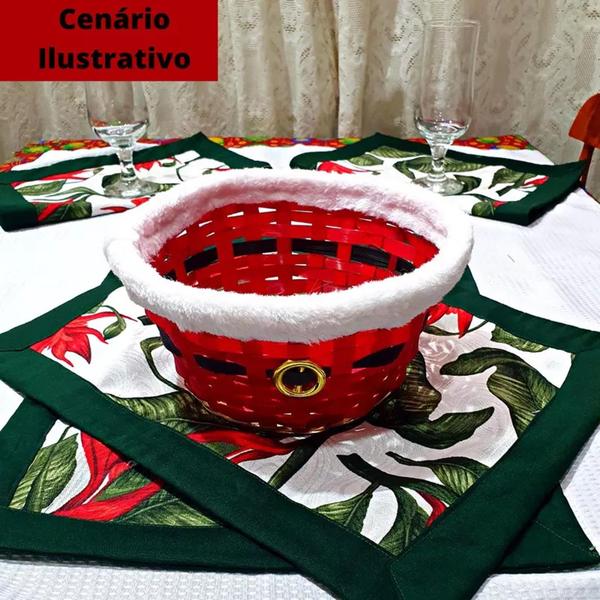 Imagem de Cesta De Natal Mesa Posta Natalina Decoração Para Pão Vinho 24cm