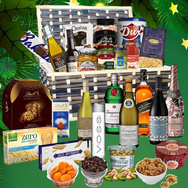 Imagem de Cesta de Natal Premium Versalles - Whisky, Vinho, Espumante, Gin, Panetone, Pêssego