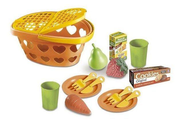 Imagem de Cesta De Picnic Infantil Com Comidinhas De Brinquedo-15 Pçs