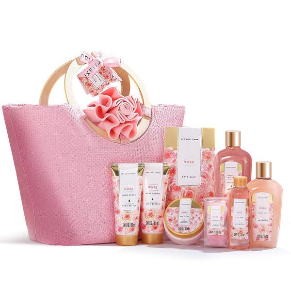 Imagem de Cesta de presente Spa Luxetique Rose Scent, 10 unidades com sacola para mulheres