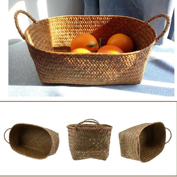 Imagem de Cesta de tecido natural De vime de vime home table toalhas de pão de frutas contêiner de armazenamento de cozinha Rattan Sundries Neatening Container Cestas de armazenamento