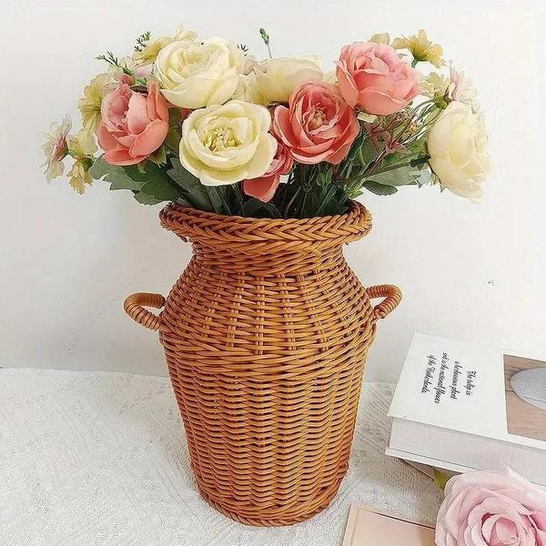 Imagem de Cesta de Vime para Flores - Clássica, Durável e Lavável - Decoração Retrô para Casa