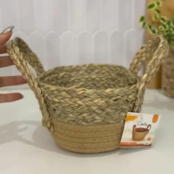 Imagem de Cesta Em Corda Algodao Com Alca Sisal 25cm Organização