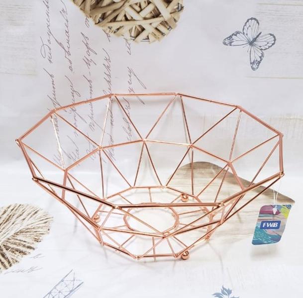 Imagem de Cesta Fruteira De Mesa Aramado Redonda Metalizado Rose Gold 12X27,5Cm - Fwb