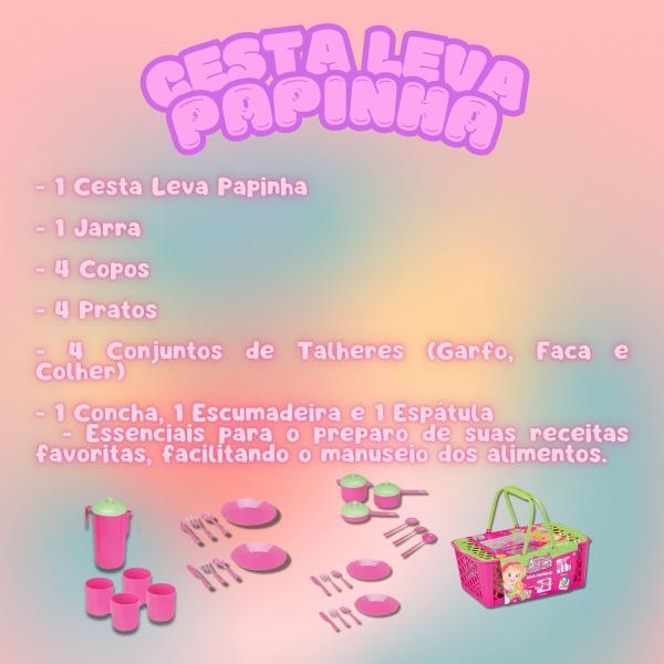 Imagem de Cesta Leva Papinha Acessórios Panelinhas Brinquedo Kit Cozinha Infantil Menina 28 Peças