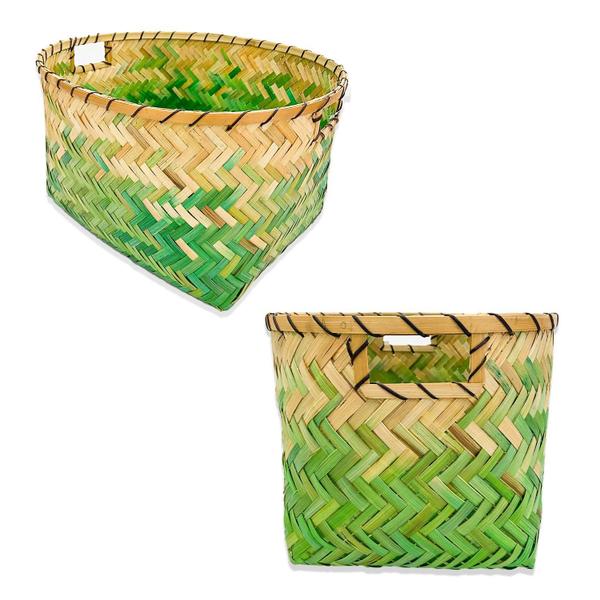 Imagem de Cesta Natural De Bambu Decorativa Artesanal Média 35X31Cm