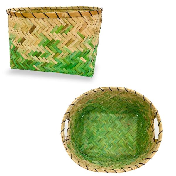 Imagem de Cesta Natural De Bambu Decorativa Artesanal Pequena 30X28Cm