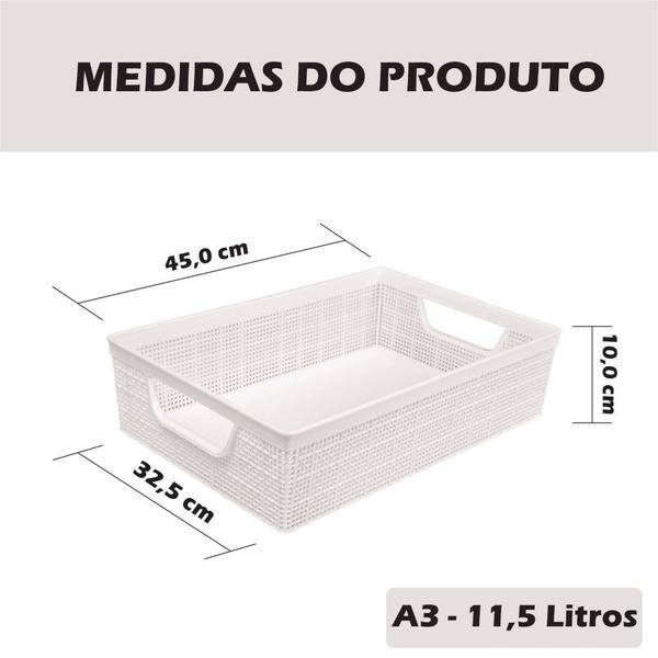 Imagem de Cesta Organizadora P M G Multiuso 2, 5,2 e 11,5l Reforçada Jaguar Banheiro Geladeira Armario Cozinha Caixa