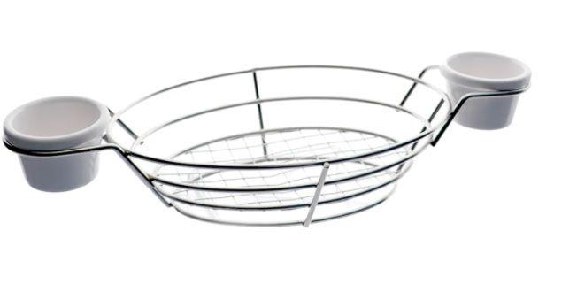 Cesta oval em aço inox com 2 molheiras em melamina Dynasty Fry Imagem de Cesta oval em aço inox com 2 molheiras em melamina Dynasty Fry