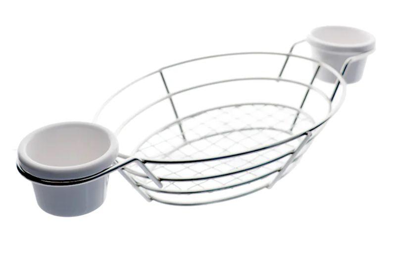 Cesta oval em aço inox com 2 molheiras em melamina Dynasty Fry Imagem de Cesta oval em aço inox com 2 molheiras em melamina Dynasty Fry