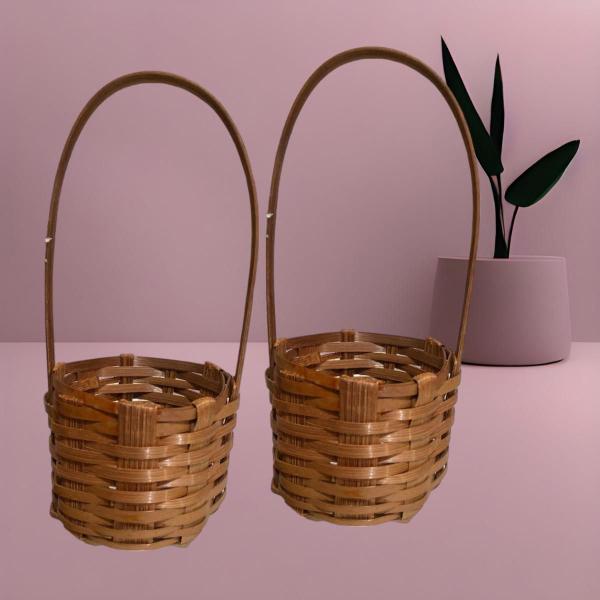 Imagem de Cesta Pequena Redonda Bambu 14 X5Cm Decorativo Kit Com 10 Un