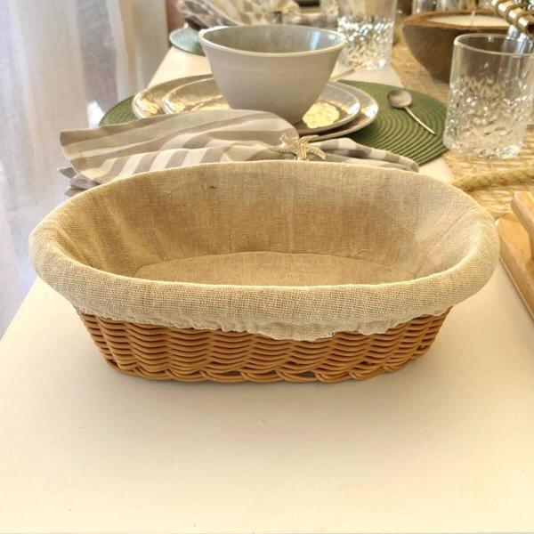 Imagem de Cesta Porta Pão 24x17cm Oval Rattan Plástico Forro Tecido Cesto Lyor