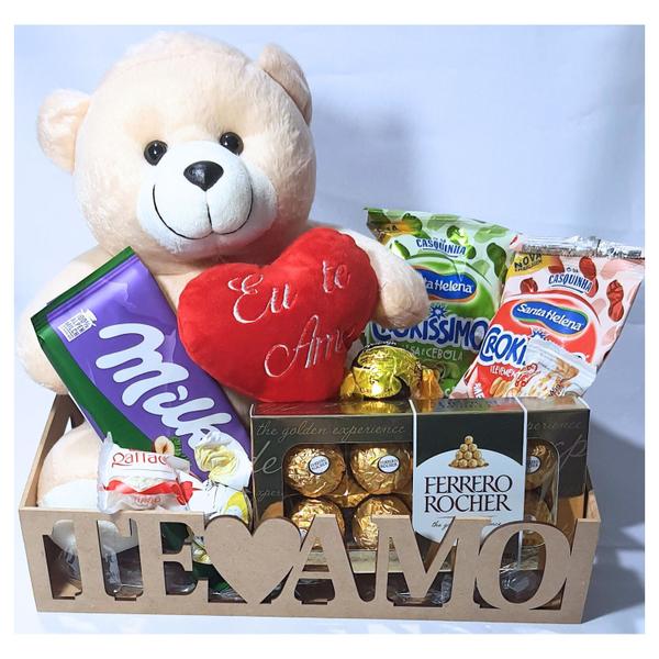 Cesta Presente Dia Dos Namorados Urso, Ferrero Rocher, Milka - Cesta de Presente Diferente Imagem de Cesta Presente Dia Dos Namorados Urso, Ferrero Rocher, Milka
