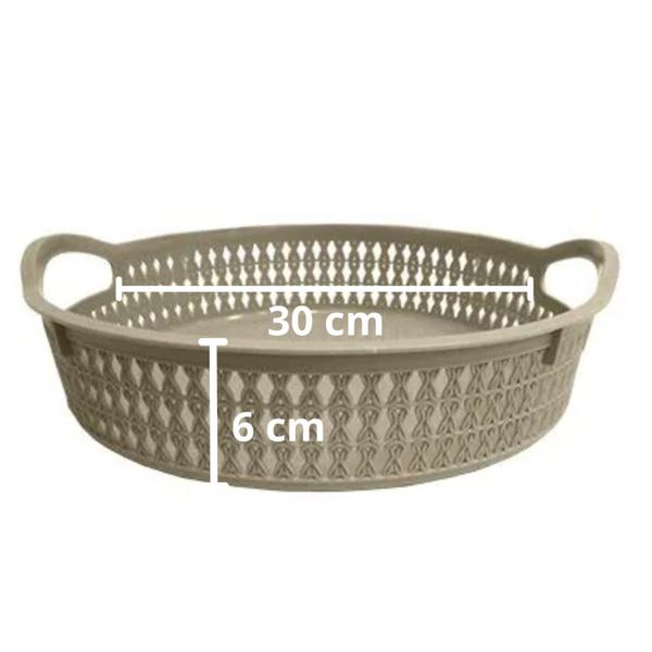 Imagem de Cesta Redonda de Plástico Rattan Trama com Alça 6X30 CM Ø