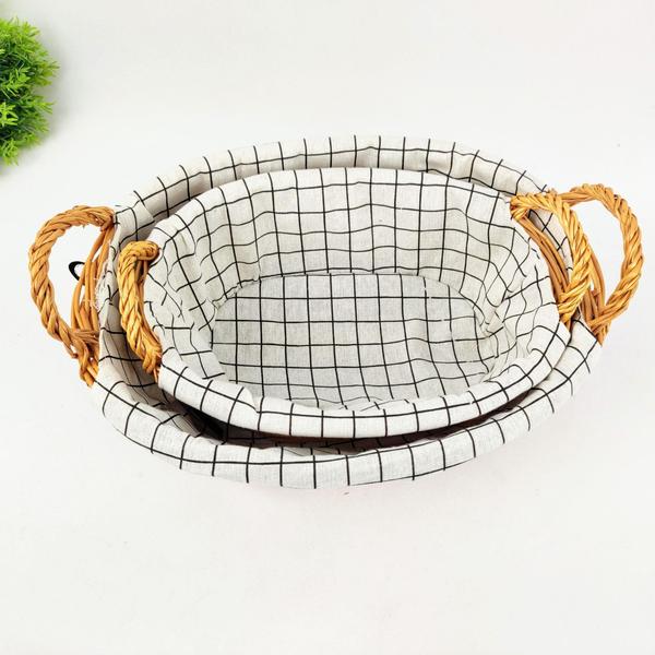 Imagem de Cesta Tecido Oval Quadriculada Branca Cesto 14/12Cm 2 Peças