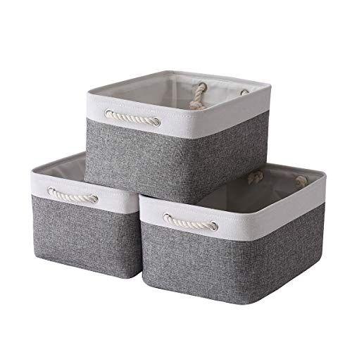 Imagem de Cestas de armazenamento grandes sacyic para prateleiras, cestas de tecido para organização, lixeiras dobráveis para armário, berçário, roupas, brinquedos, home & office 3-Pack, White&Grey