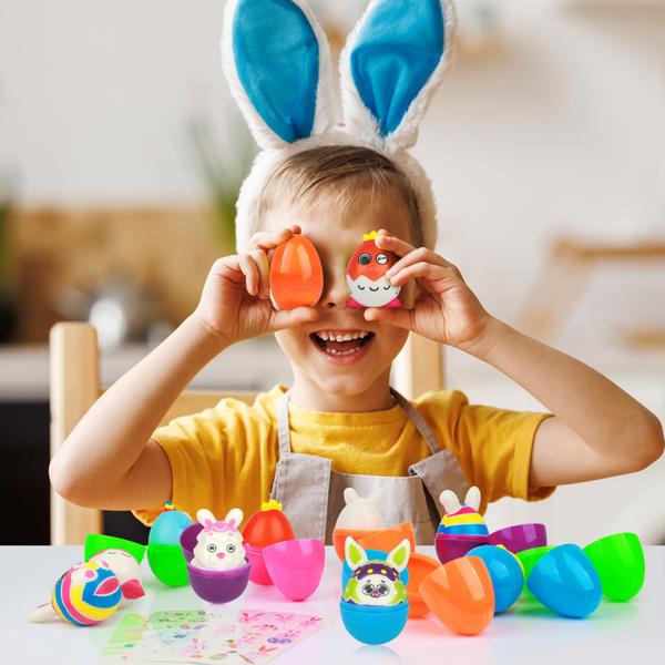 Imagem de Cestas de Páscoa, ovos pré-cheios com brinquedos e adesivos