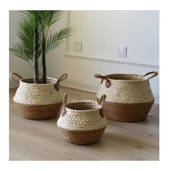 Imagem de Cesto 3 Unidades De Palha Para Decoração Natural Vaso Flores