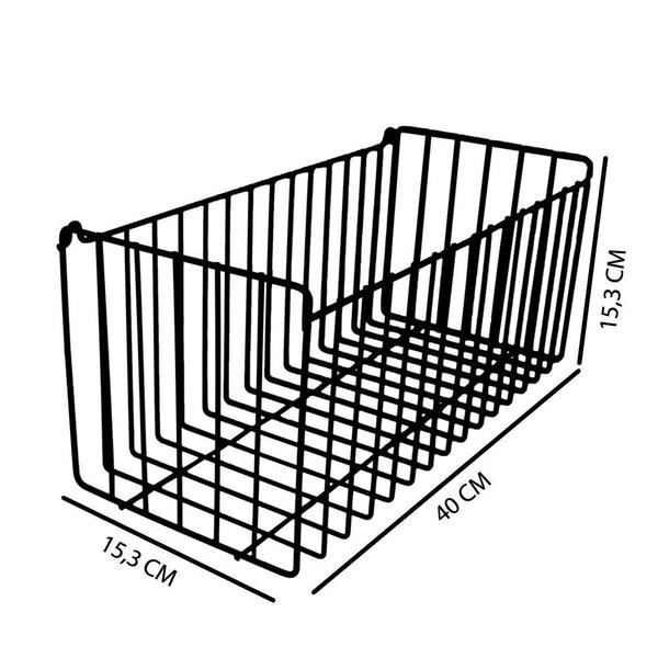 Imagem de Cesto Aramado Fruteira de Parede 40cm sem Divisória N5 Preto para Cozinha Banheiro Lavanderia