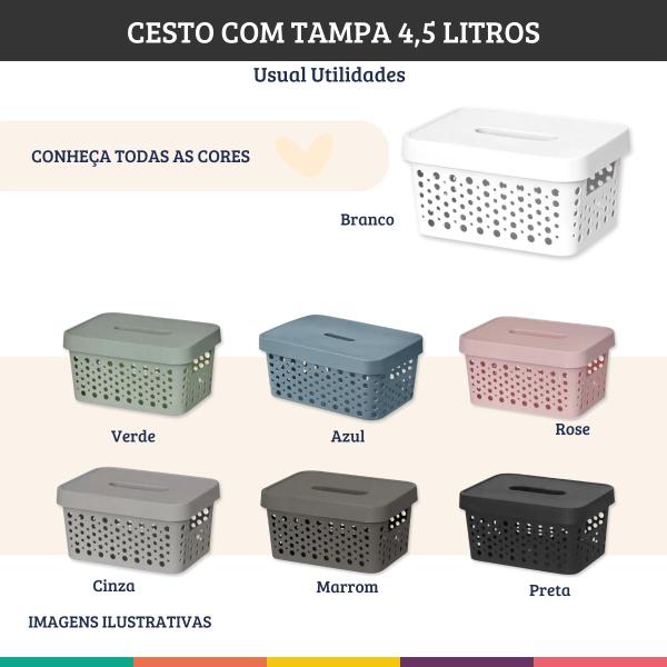 Imagem de Cesto Branco 4,5 Litros Com Tampa Caixa Organizadora Usual