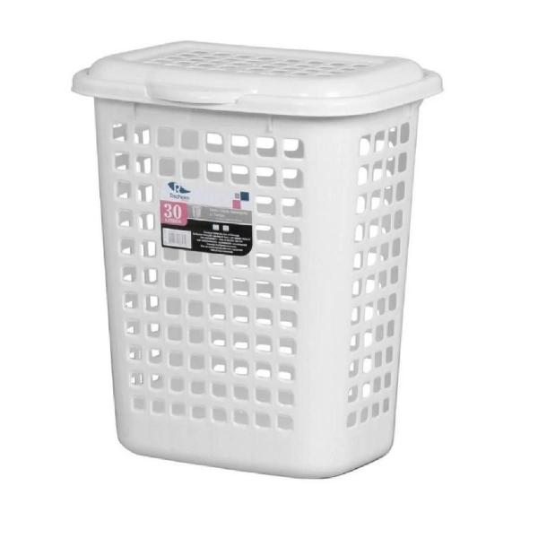 Cesto Branco Para Roupas Lavanderia Com Tampa 30l Multiuso - Rischioto Imagem de Cesto Branco Para Roupas Lavanderia Com Tampa 30l Multiuso