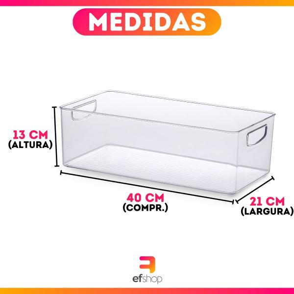 Imagem de Cesto Caixa Organizadora de Geladeira 40x21x13 Transparente Acrílico Cristal Diamond - Paramount