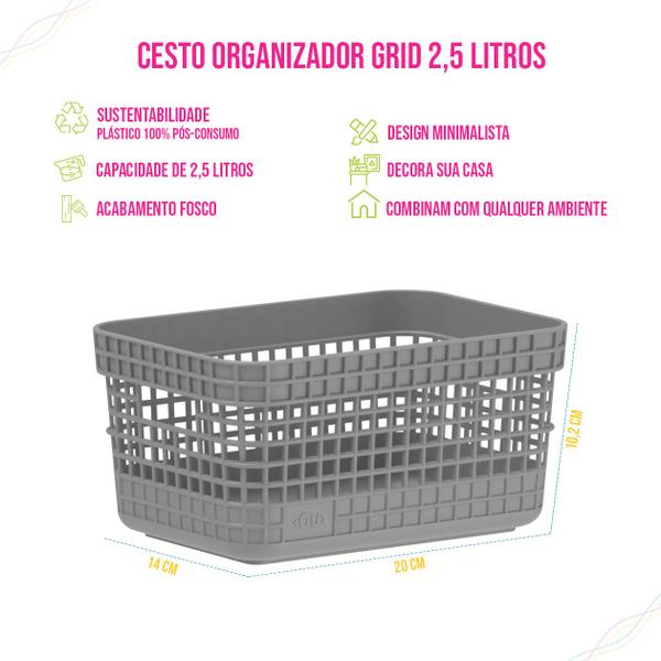 Imagem de Cesto Caixa Organizadora Grid 2,5L Closet Cozinha Lavanderia Multiuso