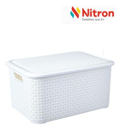 Imagem de Cesto Caixa Organizadora Rattan Grande com Tampa Branco, 16L