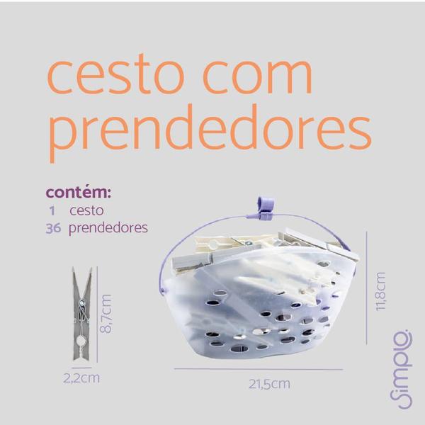 Imagem de Cesto com 36 Prendedores em Aço/Plástico Cinza e Branco 2,2x8,7x1,5cm - Oikos