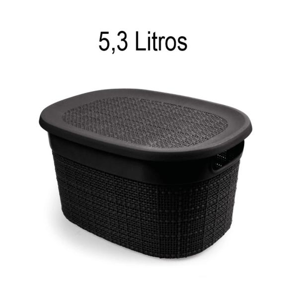 Imagem de Cesto com Tampa Eco Europa Juta P 5,3L Preto-NITRON