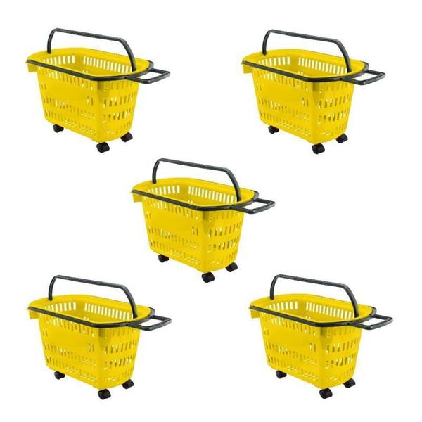 Imagem de Cesto De Compras D300 Dellaplast 30L Com Rodas Amarelo Kit 5