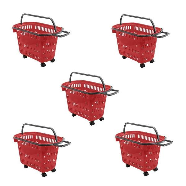 Cesto De Compras D300 Dellaplast 30L Com Rodas Vermelho Kit5 Imagem de Cesto De Compras D300 Dellaplast 30L Com Rodas Vermelho Kit5