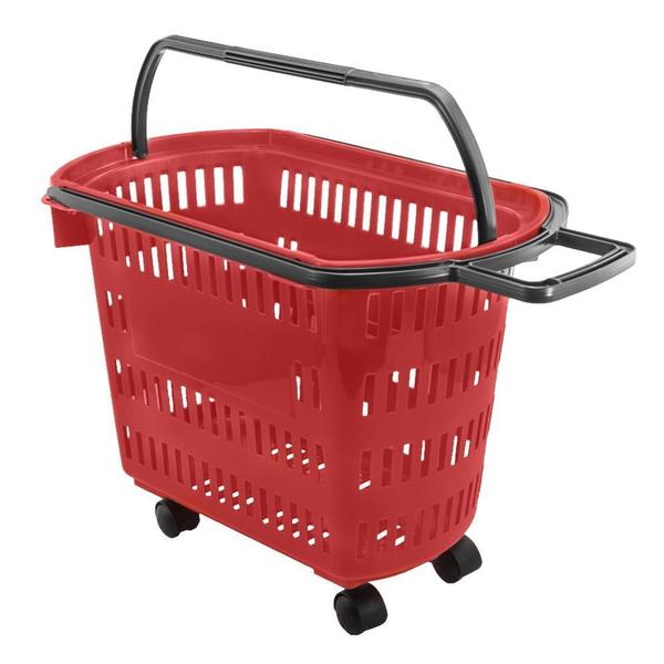 Cesto De Compras D300 Dellaplast 30L Com Rodas Vermelho Kit5 Imagem de Cesto De Compras D300 Dellaplast 30L Com Rodas Vermelho Kit5