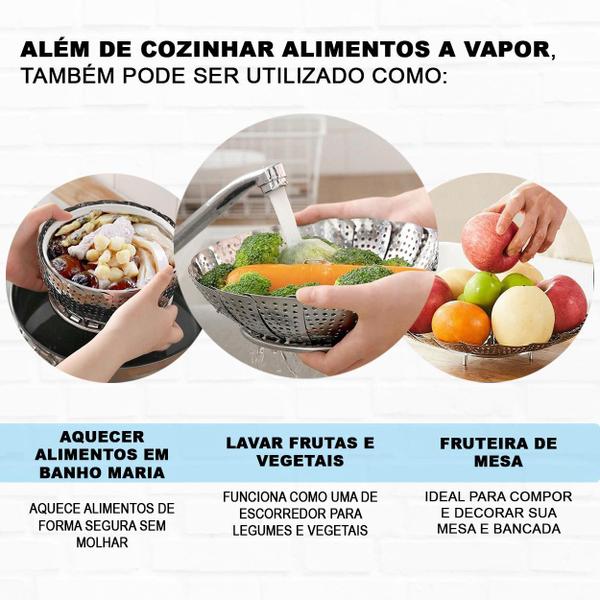 Cesto De Cozimento Vapor Legumes Inox Panela Vaporeira - Uny Gift Imagem de Cesto De Cozimento Vapor Legumes Inox Panela Vaporeira
