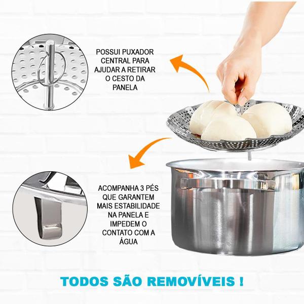 Cesto De Cozimento Vapor Legumes Inox Panela Vaporeira - Uny Gift Imagem de Cesto De Cozimento Vapor Legumes Inox Panela Vaporeira