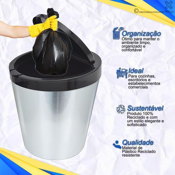 Imagem de Cesto De Lixo 10lts Tampa Click Label Redondo Escritório Resistente