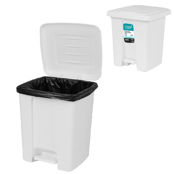 Cesto de Lixo 15L Pedal Grande Plástico Reforçado Selectiva Branco