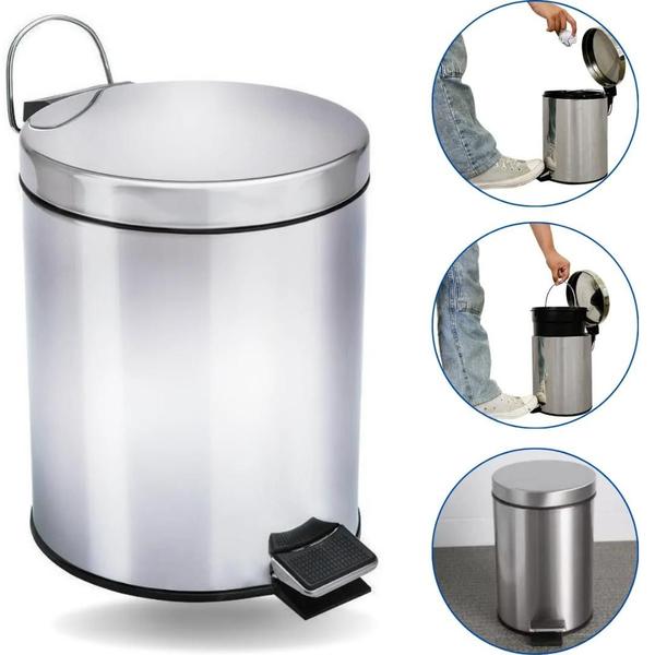 Imagem de Cesto De Lixo 5 litros 100 Inox Com Pedal Para Banheiro e Cozinha Hallure