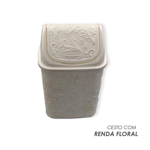 Imagem de Cesto de Lixo Basculante Renda Floral 4,5 litros Branco