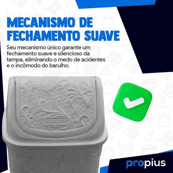 Imagem de Cesto De Lixo Basculante Tampa Escritório Casa Cozinha Vai Vem Renda Floral 4,5 Litros Recipiente Lata