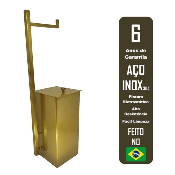 Imagem de Cesto De Lixo Com Papeleira Dourado Inox