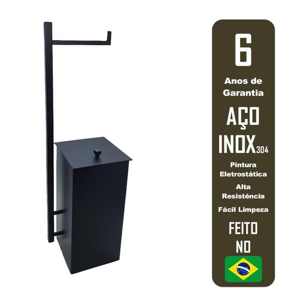 Imagem de Cesto De Lixo Com Papeleira Preto Inox