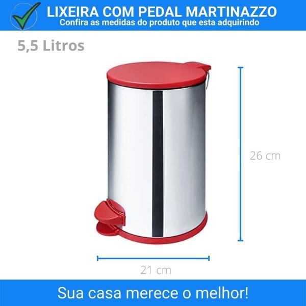 Imagem de Cesto de Lixo Com Pedal Inox 5,5 Litros Martinazzo Tampa Colorida Lixeira Prática