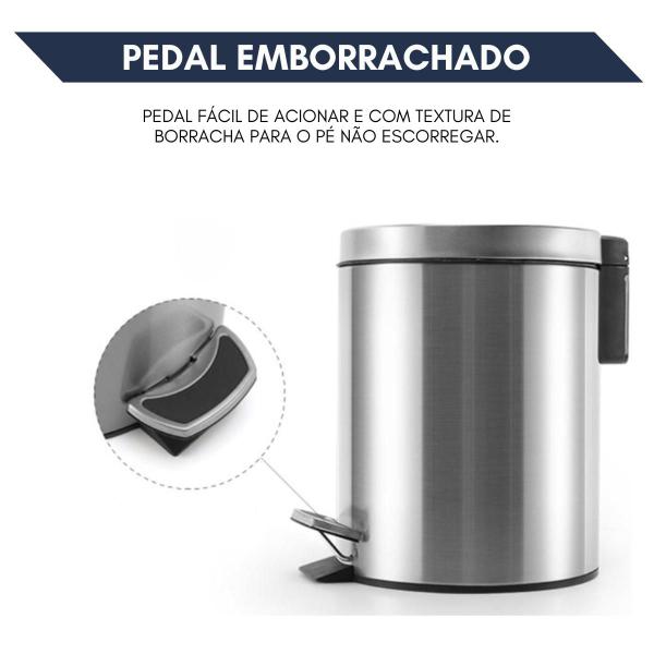 Imagem de Cesto de Lixo Inox 3L com Pedal e Balde Removível